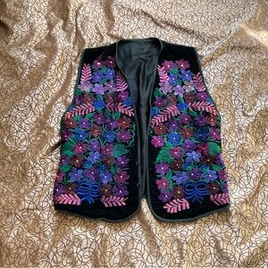 Vintage Embroidered Velvet Floral Vest